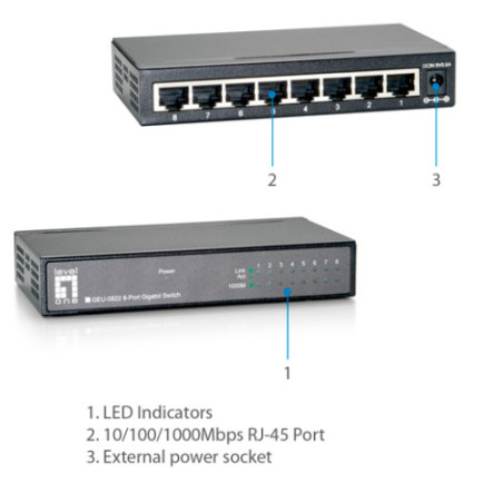 ÷ Switch level one no gestion 8p 10/100/1000 geu-0821 - 169-LOGEU-0821
