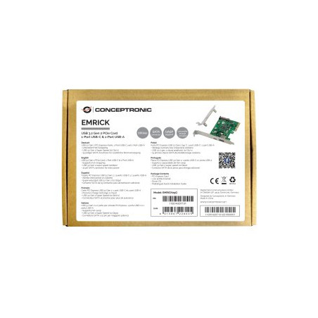÷ Controladora pcie conceptronic emrick09g pcie x4 2 puertos usb 3.2 gen2 ( usb-c,usb-a) - 169-2CONEMRICK09G