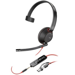 HP Poly Blackwire 5210 Monaural USB-C Headset +3.5mm Plug +USB-C/A Adapter (207577-201) - 8X230AA-2