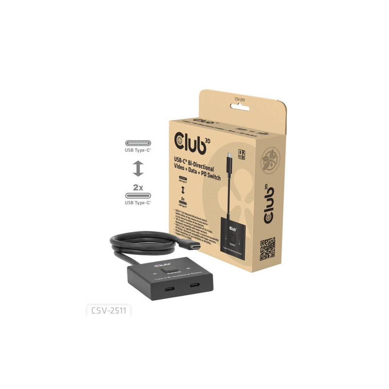 SWITCH CLUB 3D USB-C BIDIRECCIONAL DE VIDEO+DATOS+PD - CSV-2511