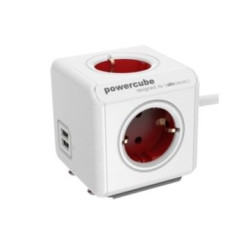 POWERCUBE ORIGINAL 2 USB + 4 TOMAS CORRIENTE  1.5m cable + soporte. REGLETA COLOR WHITE/RED - 1406RD/DEEUPC