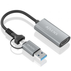 Conversor HDMI Aisens A109-0913/ USB + USB Tipo-C 3.1 Macho - HDMI Macho/ 15cm/ Gris - A109-0913