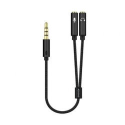 Cable Estéreo Aisens A128-0416/ Jack 3.5 Macho - 2x Jack 3.5 Hembra/ 25cm/ Negro - A128-0416