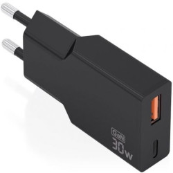 Cargador de Pared GaN Aisens A110-1005/ 1xUSB Tipo-C/ 1xUSB/ 30W/ Negro - A110-1005