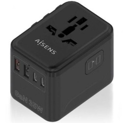 Cargador de Pared Universal GaN para Viaje Aisens ASPS-2A3C09-BK/ Toma de Corriente Universal/ 3xUSB Tipo-C/ 2xUSB/ 35W - ASPS-2