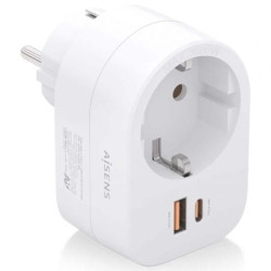 Enchufe Aisens ASPS-1A1C06-W/ 1 Toma de Corriente/ 1 USB Tipo-C PD/ 1 USB/ Blanco - ASPS-1A1C06-W