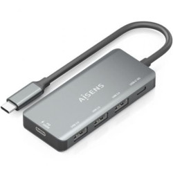 Hub USB Tipo-C Aisens A109-0945/ 3xUSB/ 1xUSB Tipo-C/ 1xUSB Tipo-C PD/ Gris - A109-0945