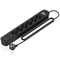 Regleta con Interruptor Aisens ASPS-2A2C17-BK/ 6 Tomas de Corriente/ 2 USB - 2 USB Tipo-C/ Cable 1.4m/ Negro - ASPS-2A2C17-BK