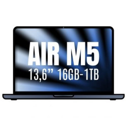 Apple Macbook Air 13,6"/ M5 10-Core CPU/ 16GB/ 1TB SSD/ 10-Core GPU/ Medianoche - MDHF4Y/A