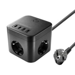 POWERCUBE MARS GAMING MD-CUBE35 4 USB 3 TOMAS DE CORRIENTE CON CABLE 1.8M REGLETA COLOR NEGRO - MDCUBE35