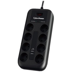 Regleta con Interruptor Cyberpower P0820SUD0-DE/ 8 Tomas de corriente/ 2 USB/ Cable 1.8m/ Negra - P0820SUF0-DE