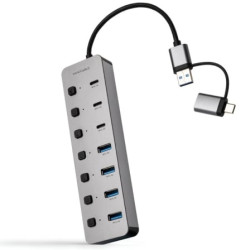 Hub USB + USB Tipo-C Nanocable 10.16.4510/ 4xUSB/ 3xUSB Tipo-C/ 1xUSB Tipo-C PD/ Gris - 10.16.4510