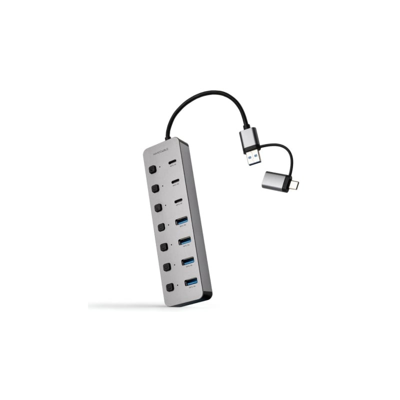 Hub USB + USB Tipo-C Nanocable 10.16.4510/ 4xUSB/ 3xUSB Tipo-C/ 1xUSB Tipo-C PD/ Gris - 10.16.4510