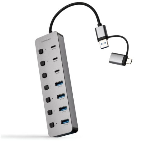 Hub USB + USB Tipo-C Nanocable 10.16.4510/ 4xUSB/ 3xUSB Tipo-C/ 1xUSB Tipo-C PD/ Gris - 10.16.4510