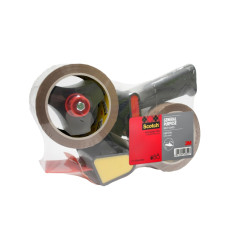 Scotch Precintadora de Mano - Incluye 2 Rollos de 50mm x 66m - Bajo Nivel de Ruido - Mango de Pistola - Precintos Color Marron -
