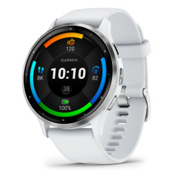 Reloj conectado Garmin Venu 3 de 45 mm en acero inoxidable plateado, caja blanca y correa de silicona blanca - 753759314736