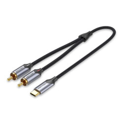 Vention Cable USB-C a 2xRCA Macho - 1m - Trenzado - Color Gris - BGUHF
