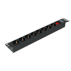 Phasak - Regleta de 8 tomas para rack 1U 16A negra 2m - Interruptor - GB 1011