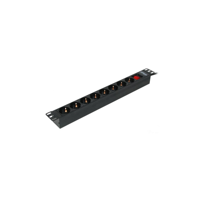 Phasak - Regleta de 8 tomas para rack 1U 16A negra 2m - Interruptor - GB 1011