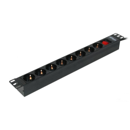 Phasak - Regleta de 8 tomas para rack 1U 16A negra 2m - Interruptor - GB 1011