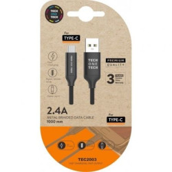 Cable USB 2.0 Tipo-C Tech One Tech TEC2003/ USB Tipo-C Macho - USB Macho/ 480Mbps/ 1m/ Negro - TEC2003