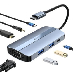 Docking USB Tipo-C Leotec LEDS04/ 2xUSB/ 1xUSB Tipo-C/ 1xUSB Tipo-C PD/ 1xHDMI 4K/ 1xVGA/ 1xAudio/ Azul - LEDS04