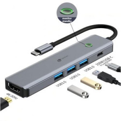 Docking USB Tipo-C Leotec LEDS05/ 3xUSB/ 1xUSB Tipo-C PD/ 1xHDMI 4K/ Gris - LEDS05