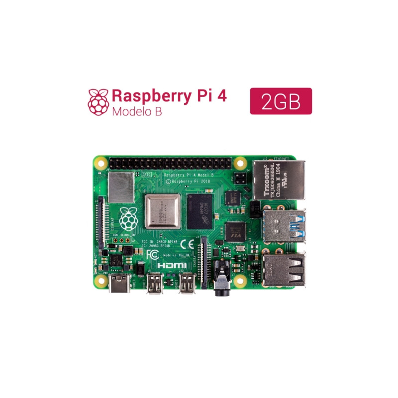 Raspberry Pi 4 modelo B - Broadcom BCM2711 Quad core Cortex-A72 - 2GB - Wifi - Bluetooth - Gigabit Ethernet - 2 x USB 3.0 - 2 x 