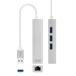 Hub USB 3.0 Nanocable 10.03.0403/ 3xUSB/ 1xRJ45/ Gris - 10.03.0403