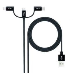 Cable USB 2.0 Nanocable 10.01.3200/ Lightning Macho - Micro USB Macho/ USB Tipo-C Macho/ 480Mbps/ 1m/ Negro - 10.01.3200