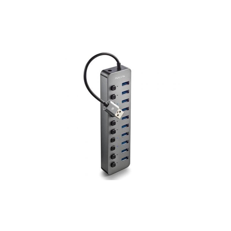 Hub USB NGS IHUB10/ 10xUSB 3.0/ Gris - IHUB10