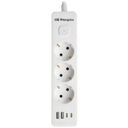 Regleta con Interruptor Orbegozo EN 3100/ 3 Tomas de Corriente/ 2 USB/ 2 USB Tipo-C/ Cable 1.4m/ Blanca - 18292