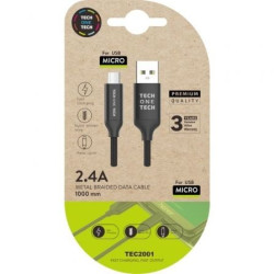 Cable USB 2.0 Tech One Tech TEC2001/ USB Macho - MicroUSB Macho/ 1m/ Negro - TEC2001