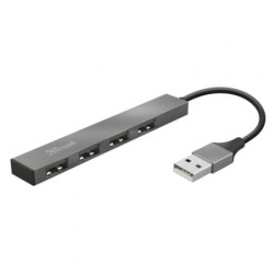 Hub USB 2.0 Trust Halyx/ 4xUSB/ Gris - 23786