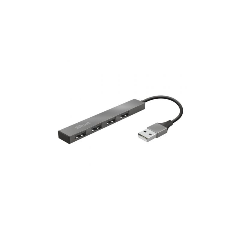 Hub USB 2.0 Trust Halyx/ 4xUSB/ Gris - 23786