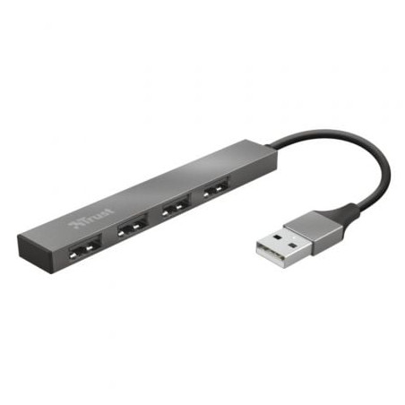 Hub USB 2.0 Trust Halyx/ 4xUSB/ Gris - 23786