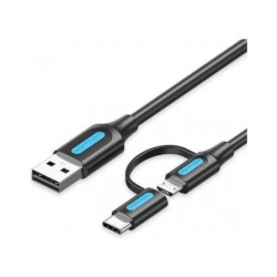 Cable USB 2.0 Vention CQDBD/ USB Macho - MicroUSB Macho/ USB Tipo-C Macho/ 480Mbps/ 50cm/ Negro - CQDBD