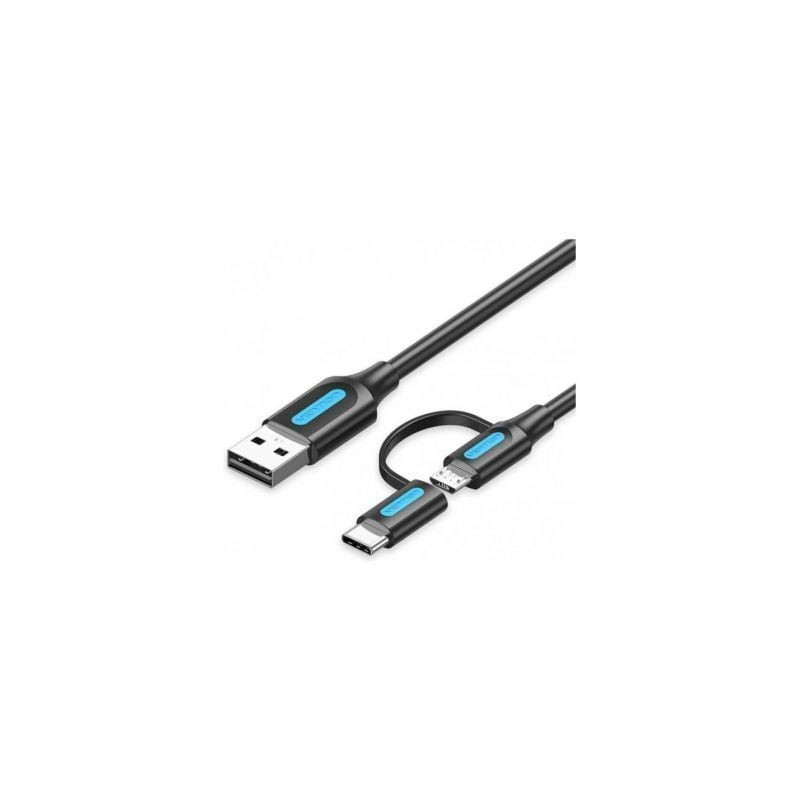 Cable USB 2.0 Vention CQDBD/ USB Macho - MicroUSB Macho/ USB Tipo-C Macho/ 480Mbps/ 50cm/ Negro - CQDBD