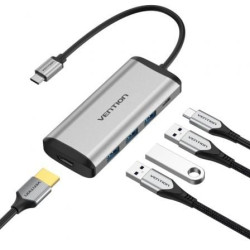 Docking USB Tipo-C Vention CNBHB/ 1xHDMI 4K/ 3xUSB/ 1xUSB Tipo-C PD/ Gris - CNBHB