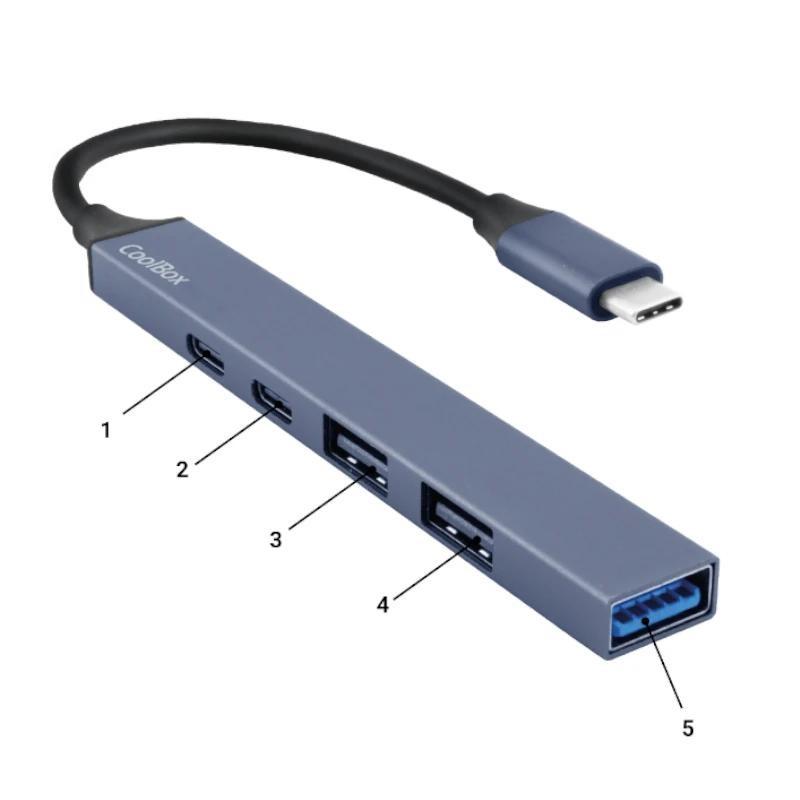 Coolbox HUB4 Lite USB-C/A 4 Puertos Aluminio - AAOAUS0258