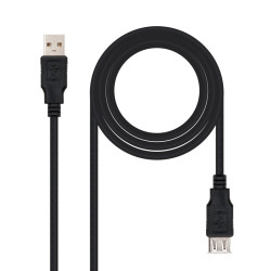 Cable Alargador USB Nanocable 10.01.0204-BK/ USB Macho - USB Hembra/ 3m/ Negro - 10.01.0204-BK