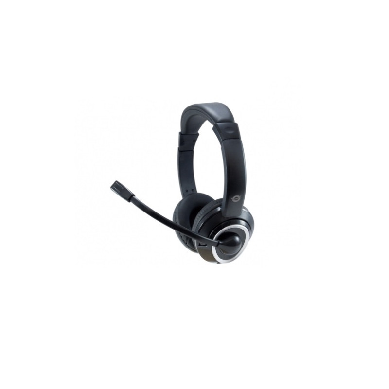 Conceptronic - Auricular Polona USB - Micrófono flexible - Control de volumen - Negro/blanco - POLONA01B