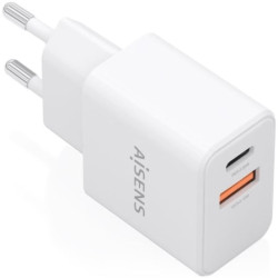 Cargador de Pared GaN Aisens A110-1025/ 1xUSB Tipo-C/ 1xUSB/ 20W/ Blanco - A110-1025