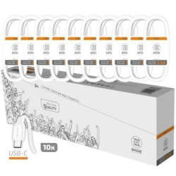 Pack 10 Cables USB 2.0 Tech One Tech Basik TEC2953/ USB Macho - USB Tipo-C Macho/ 1m/ Blanco - TEC2953
