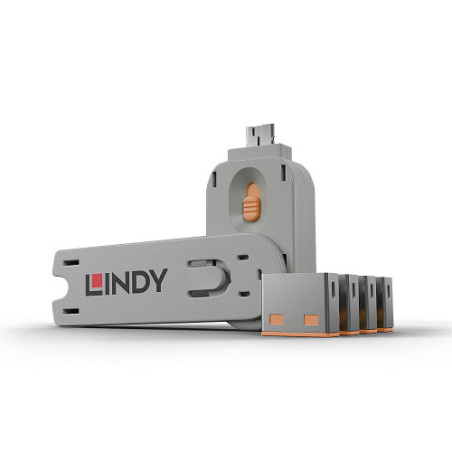 LINDY USB Typ A Portschlüssel 4xOrange mit Schlüssel - 4002888404532