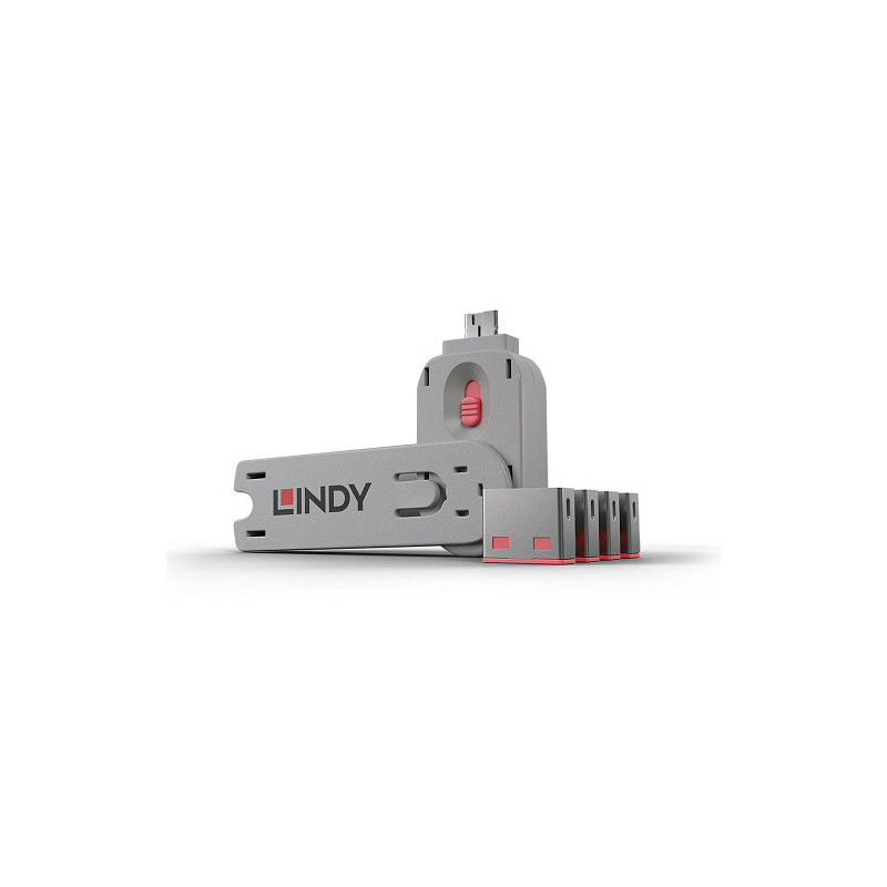 LINDY USB Typ A Portschlösser 4xPink mit Schlüssel - 4002888404501