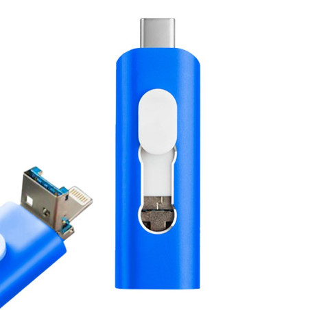 Pen Drive USB x64 GB COOL (3 en 1) Lightning / Tipo-C / USB Azul - 8434847047003