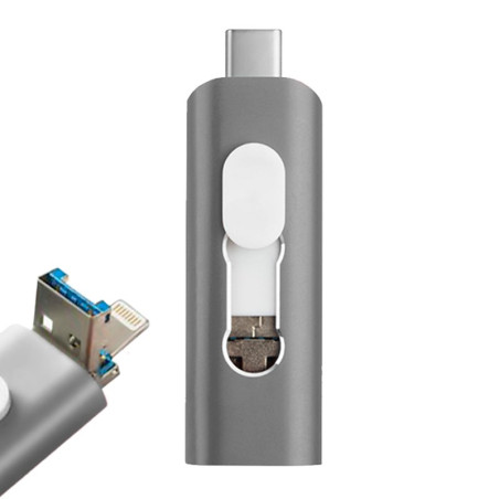 Pen Drive USB x64 GB COOL (3 en 1) Lightning / Tipo-C / USB Gris - 8434847046990